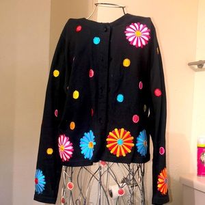 Michael Simon 100% cotton flower cardigan sweater